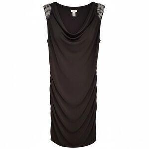 Cache Black Cowl Neck Embellished Shoulder Tunic / Mini Dress Size M